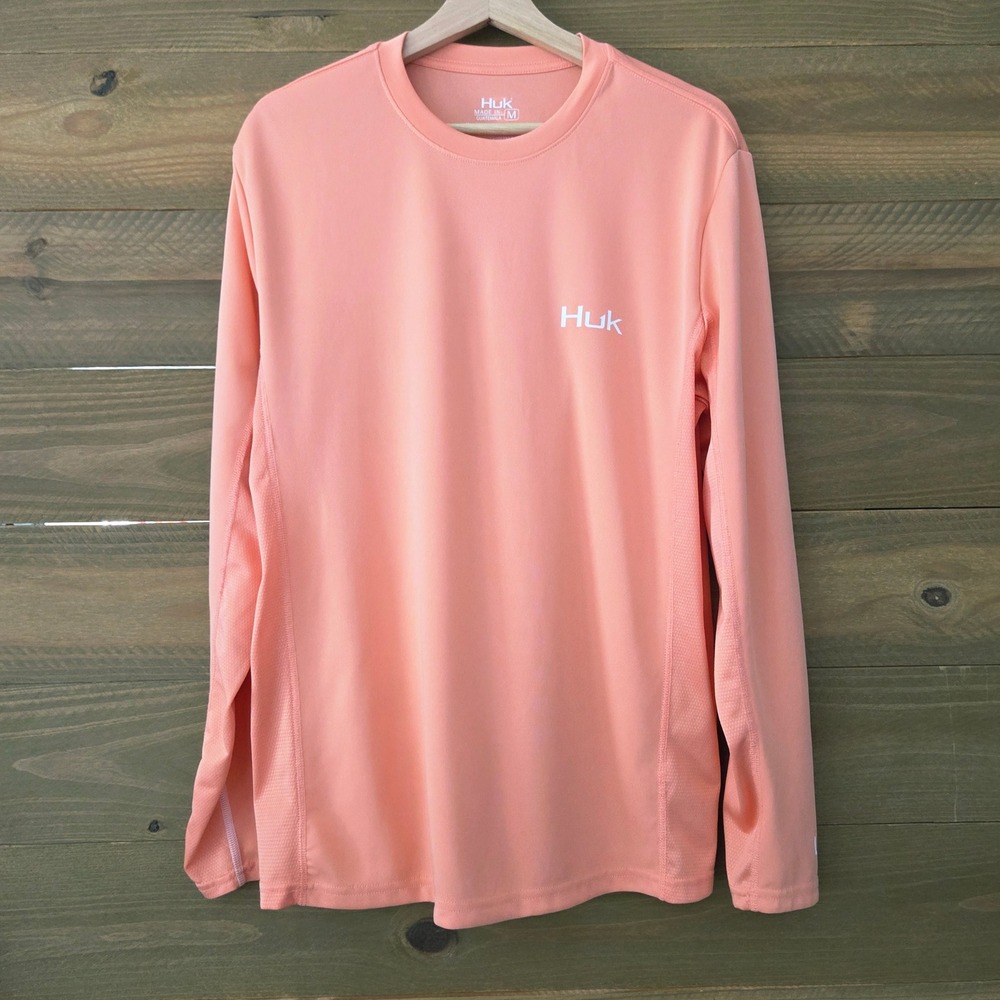 Huk Fishing Shirt Coral Orange Long Sleeve Performance Mesh Mens Medium‎
